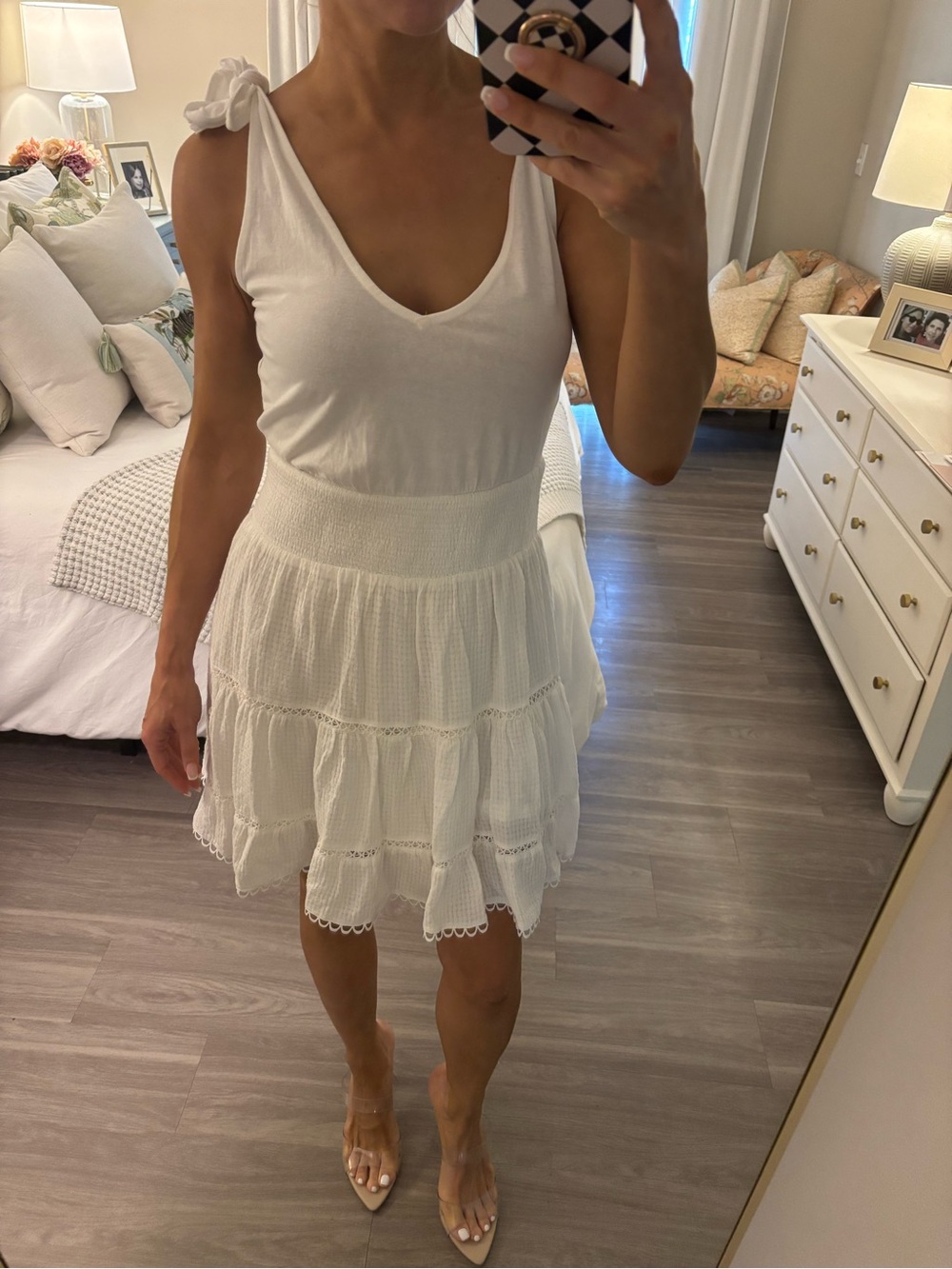 🤍 Heartloom White Tie-Shoulder Tiered Mini Dress — NWT